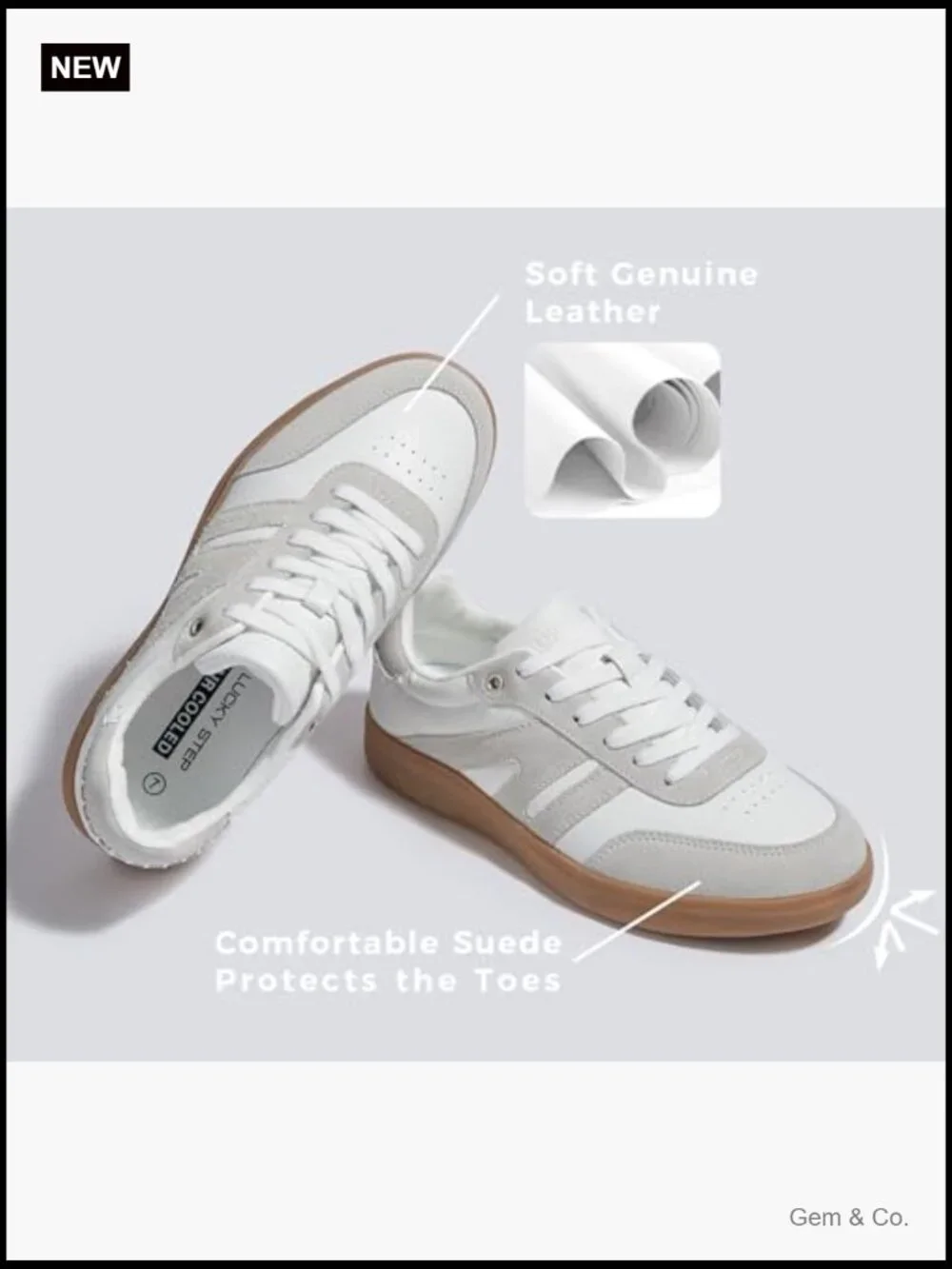 Women Retro Gum Sole Sneakers Casual Tennis Skate Shoe Genuine Leather Walking